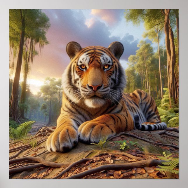 Poster Poderoso Tigre Bengala na Selva Selvagem (Frente)