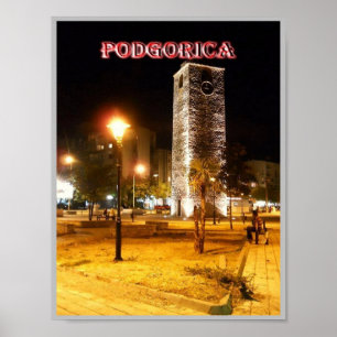 Poster Podgorica - Montenegro - Torre Relógio à Noite