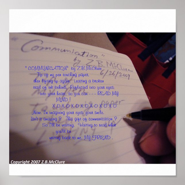 Pôster poema "COMUNICAÇÃO" de Z.B.McClure (Frente)