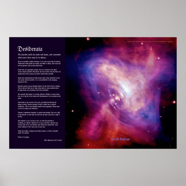 Poster Poema de Desiderata - Lapso Horário Pulsar De Cara (Frente)