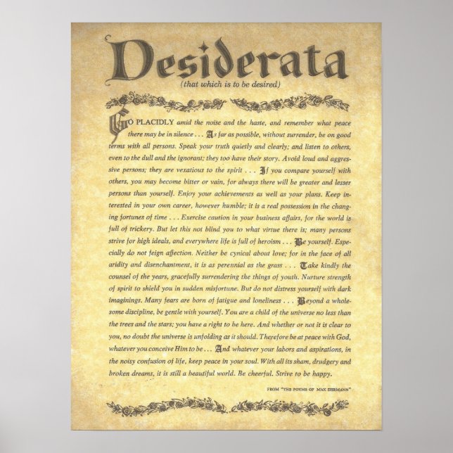 Pôster Poema de DESIDERATA=Max Ehrmann=Coleção de Pergami (Frente)