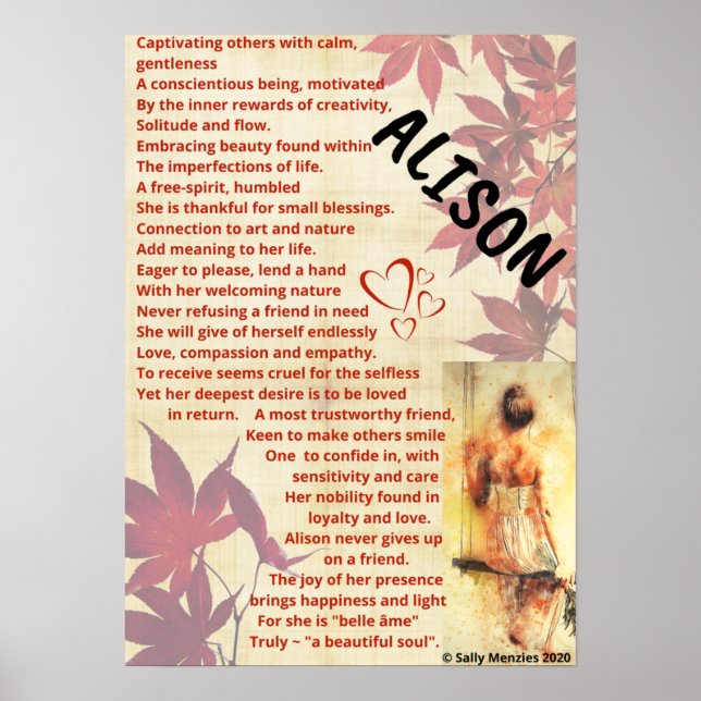 Poster Poema de Nome "Alison" (Frente)