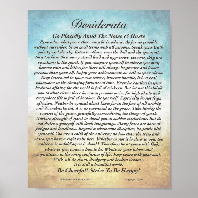 Poster Poema Desiderata 8x10 e outros tamanhos também! (Frente)