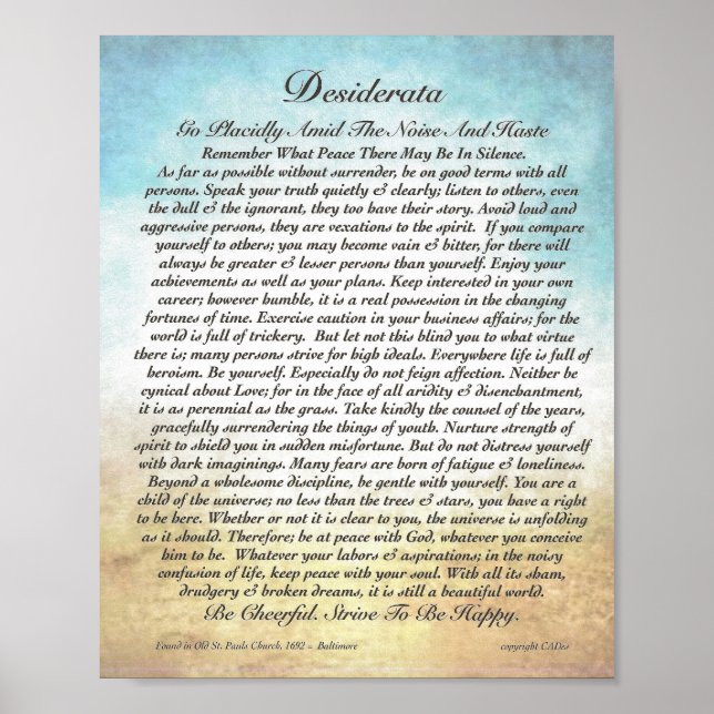 Poster Poema Desiderata 8x10 e outros tamanhos também! (Frente)