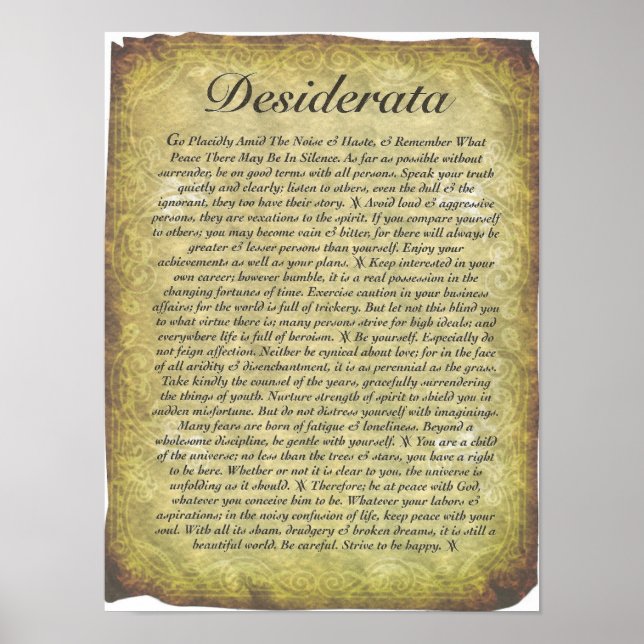 Pôster Poema Desiderata em Papel de Estilo Antiquado (Frente)