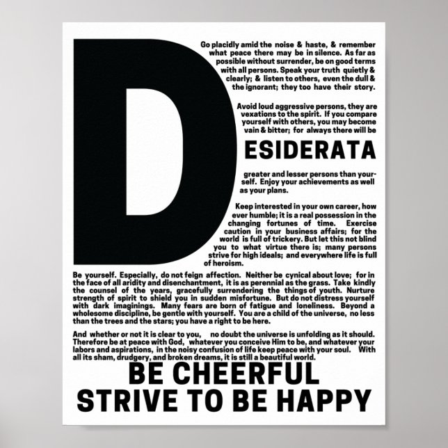 Poster Poema DESIDERATA por Max Ehrmann (Frente)