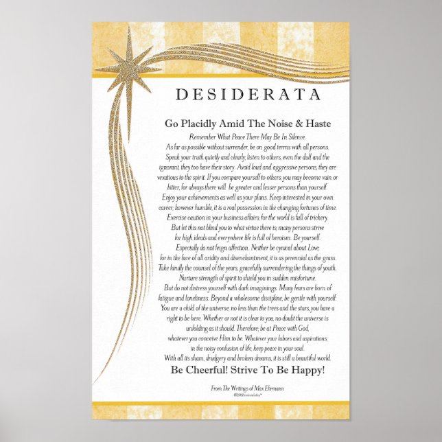 Poster Poema Desiderata por Max Ehrmann Dourado Star Desi (Frente)