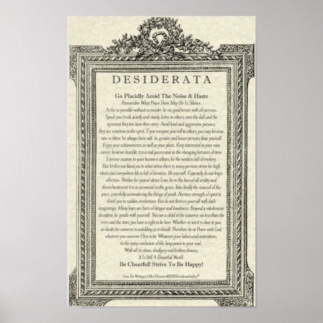 Poster Poema Desiderata por Max Ehrmann - Espelho Antique (Frente)