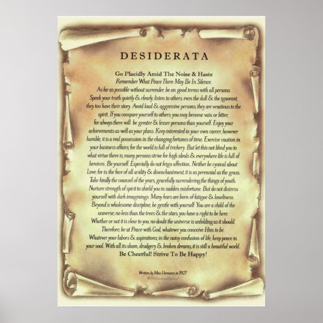 Poster Poema Desiderata por Max Ehrmann - Percorrer Antiq (Frente)