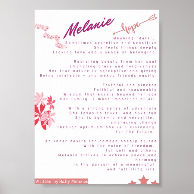 Poster Poema do nome "Melanie" (Frente)