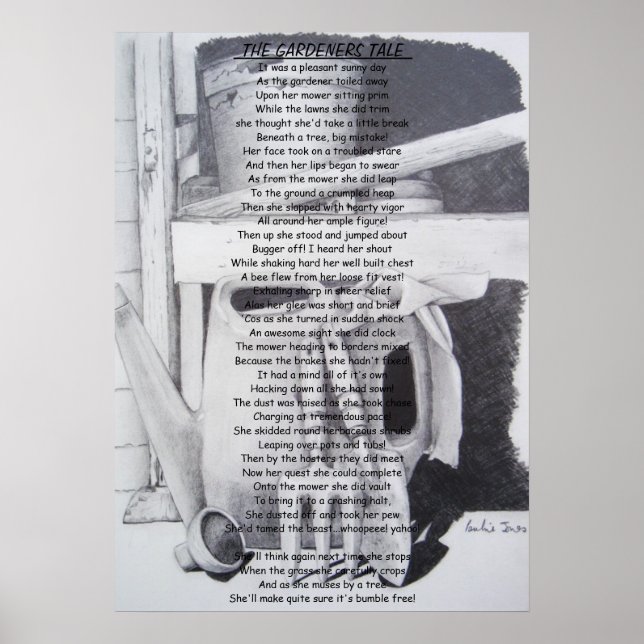 Poster Poema engraçado ainda ferramentas de jardim de vid (Frente)