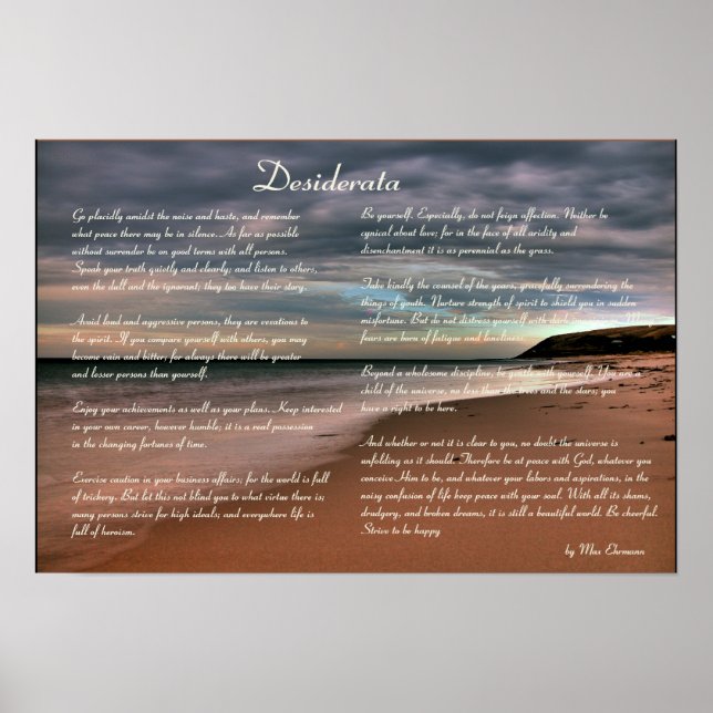 Poster Poema Inspiracional Desiderata e Seashore (Frente)
