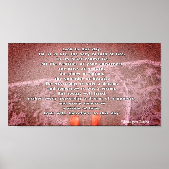 Poster Poesia de Kalidasa Sanskrit Olhe para este dia (Frente)