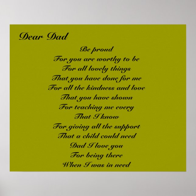 Poster Poesia para tributo de dia de os pais de pai (Frente)