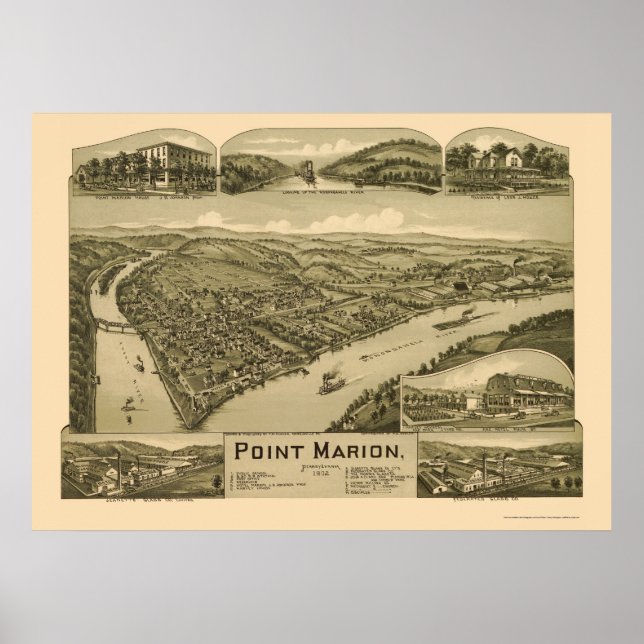 Pôster Point Marion, PA Panorâmica Map - 1902 (Frente)