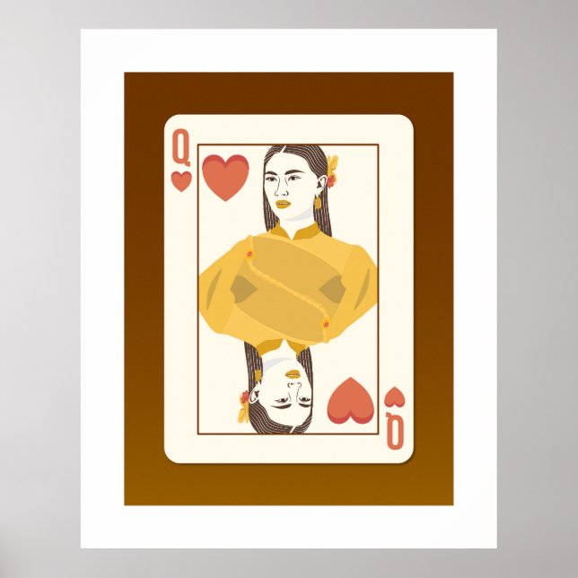 Poster Poker Court Card, Queen of Hearts, Thai Style (Frente)
