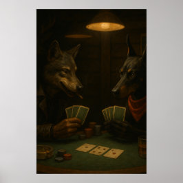 Poster Poker Night | Wolf and Doberman Noir Art