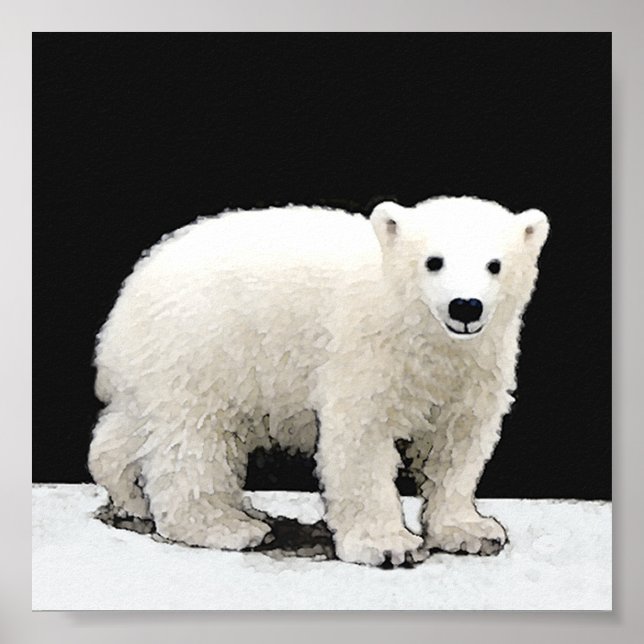 Pôster Polar Bear Cub Painting - Arte Original (Frente)