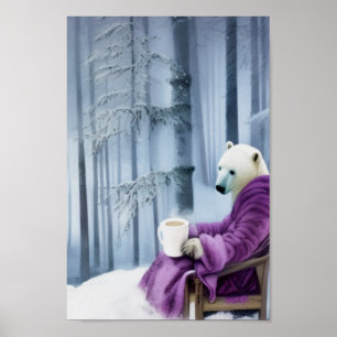 Poster Polar Bear Drinking Coffee