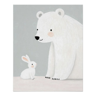 Pôster Polar Bear e Bunny Nursery Impressão, Crianças Sal