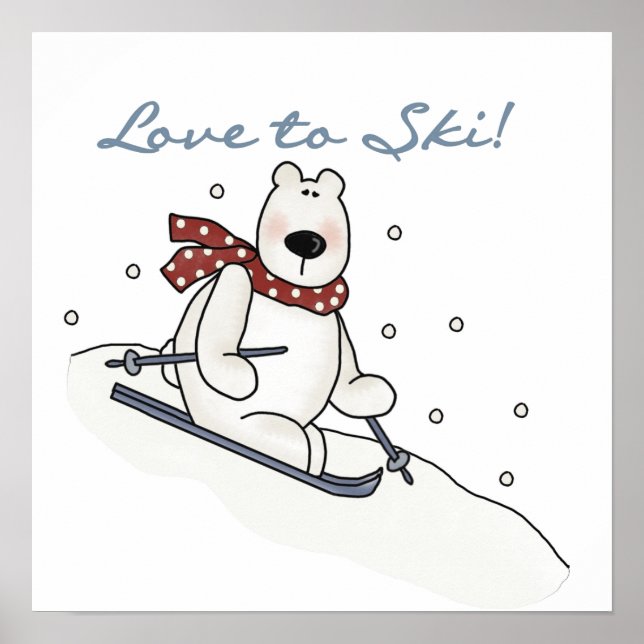 Pôster Polar Bear Love to Ski T-shirts e presentes (Frente)