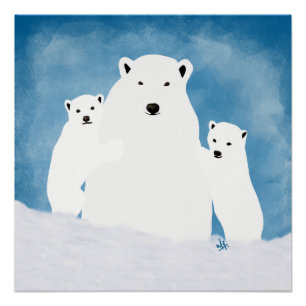 Pôster Polar Bear Mãe com Cubos