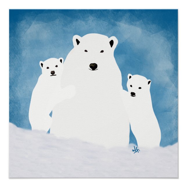 Pôster Polar Bear Mãe com Cubos (Frente)