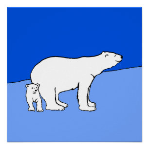 Pôster Polar Bear Mãe e Pintura em Cubo - Arte Selvagem