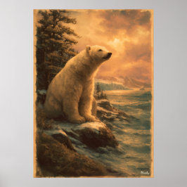 Poster Polar Bear Vintage – Mid-Century Retro Arctic Wild