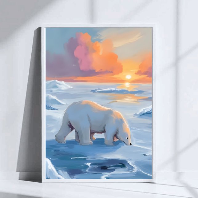 Poster Polar Bear Winter Watercolor Animal Painting (Criador carregado)