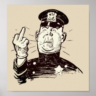 Poster Polícia com o dedo médio