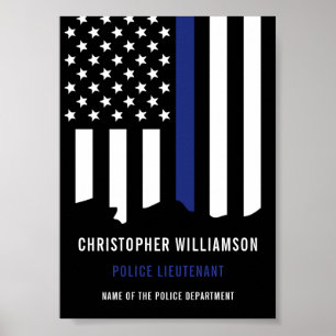 Poster Polícia Personalizada - Polícia de Linha Azul Fino