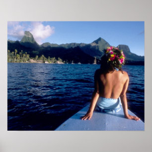 Poster Polinésia Francesa, Moorea. Mulher desfrutando da 