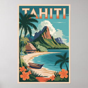 Poster Polinésia Francesa, Taiti, Ilustração Viagem Art