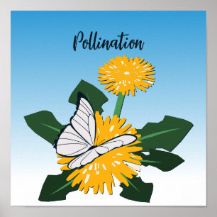 Poster Polinização por Borboleta Flor Amarela Selvagem De