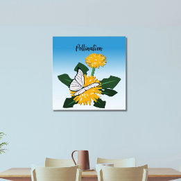 Poster Polinização por Borboleta Flor Amarela Selvagem De