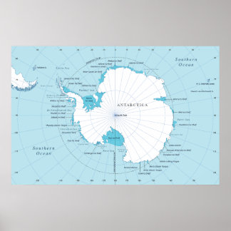 Poster Political map of the continent of Antarctica.