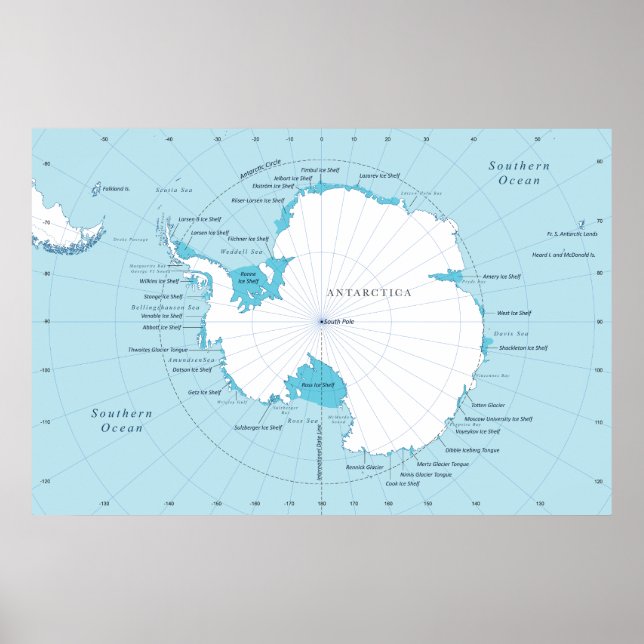 Poster Political map of the continent of Antarctica. (Frente)