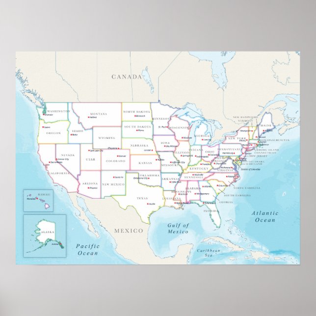 Poster Political map of the United States with capitals (Frente)