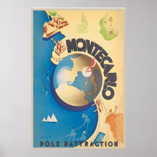 Poster Pólo de Atração de Monte Carlo Viagem Vintage