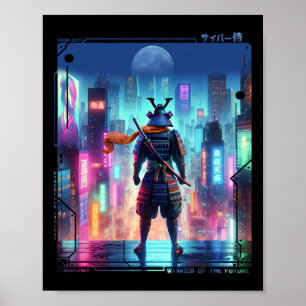Poster Polo Elétrico Samurai No Retro Cyberpunk Japonês