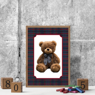 Poster Polo Teddy Bear Tartan Plaid Baby Boy Kids Nursery