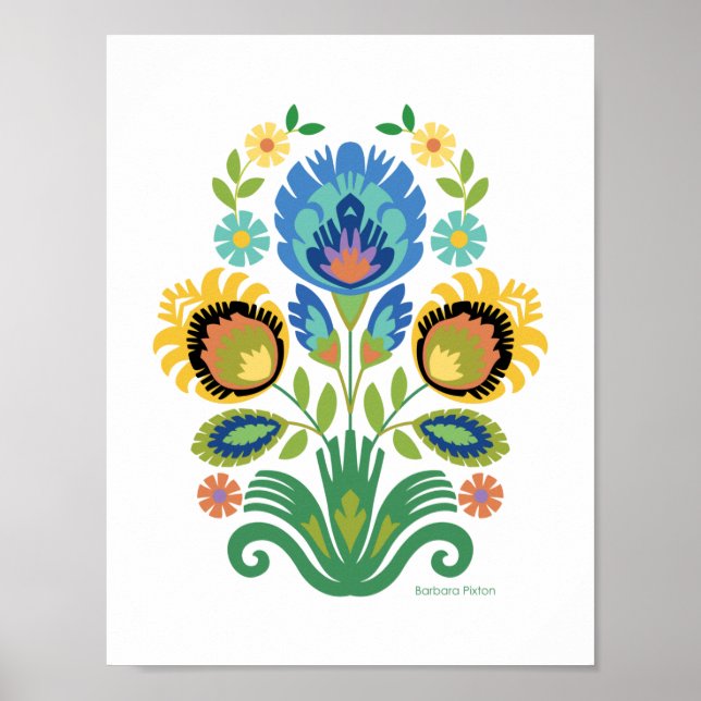Poster Polonês Floral Azure Blue Papercut Design (Frente)