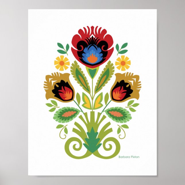 Poster Polonês Floral Dark Papercut design (Frente)