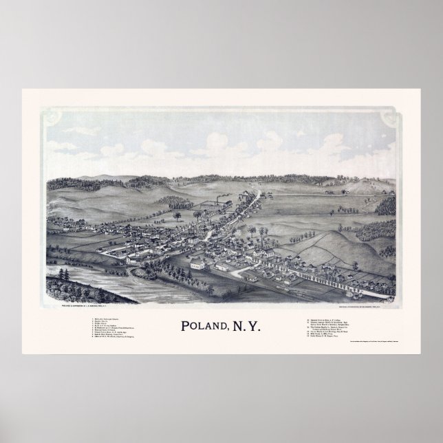 Pôster Polônia, Mapa Panorâmico NY - 1890 (Frente)