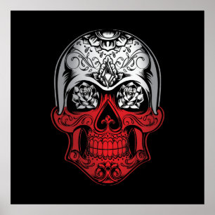 Poster Polônia Skull E Rosa Flag