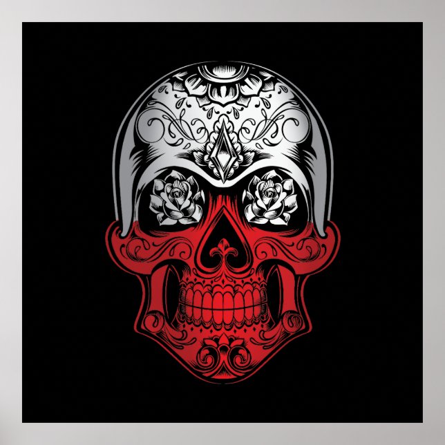 Poster Polônia Skull E Rosa Flag (Frente)