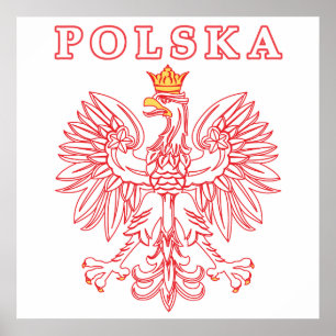 Pôster Polska com polonês Eagle do vermelho