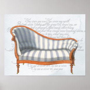 Poster Poltrona Chaise Listrada Azul Vitoriana