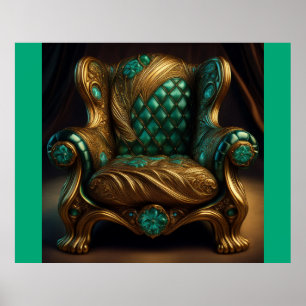 Poster Poltrona de Braço Verde e Dourado Luxuosa